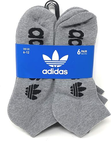 adidas Men's Originals Trefoil 6 Pack Low Cut Socks, (Shoe Size 6-12) (Grey) in Saudi Arabia