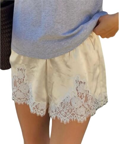 Comfy Satin Silk Lounge Shorts for Women Lace Trim Patchwork Elastic Waist Micro Shorts Coquette Slip Pettipants in Saudi Arabia