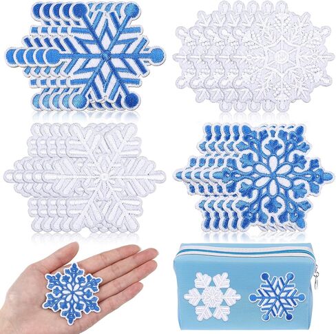 Lyrow 20 Pcs Snowflake Iron on Patches Embroidered Applique Patches Princess Party Sew on Fabric Snow Iron on for Clothing DIY Jackets Hats Gift Boxes Backpacks Bag in Kuwait