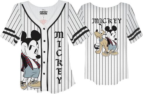 Disney Womens Ladies Mickey Mouse & Pluto Button Down Baseball Jersey Fashion Shirt in Saudi Arabia