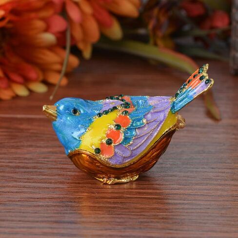 صندوق حلية الطيور، صندوق مجوهرات عتيق مطلي بالمينا الذهبية مع لمسات كريستالية، تمثال طائر مفصلي لديكور المنزل، هدية فريدة لمحبي الطيور in Kuwait