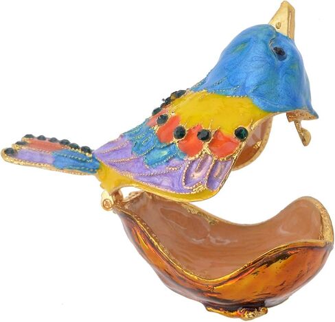 صندوق حلية الطيور، صندوق مجوهرات عتيق مطلي بالمينا الذهبية مع لمسات كريستالية، تمثال طائر مفصلي لديكور المنزل، هدية فريدة لمحبي الطيور in Kuwait