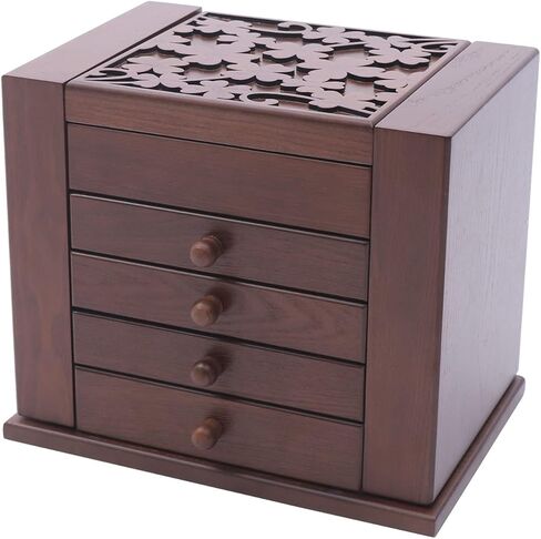 Jewelry Boxes for Women Vintage Wooden Jewelry Box with Mirror 5 Tier Jewellery Organizer Box with 4 Drawers Rustic Wooden Jewelry Boxes & Organizers for Necklaces Earrings Rings Bracelets (brown) in Saudi Arabia