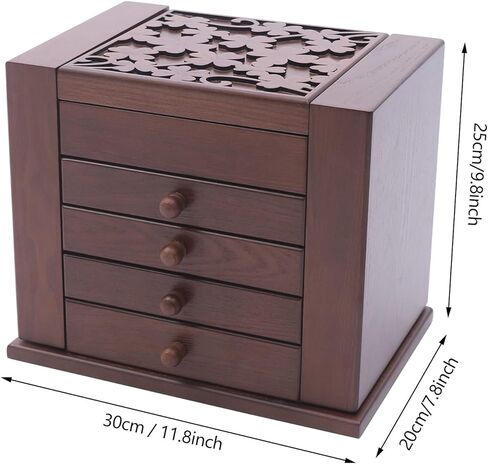 Jewelry Boxes for Women Vintage Wooden Jewelry Box with Mirror 5 Tier Jewellery Organizer Box with 4 Drawers Rustic Wooden Jewelry Boxes & Organizers for Necklaces Earrings Rings Bracelets (brown) in Saudi Arabia