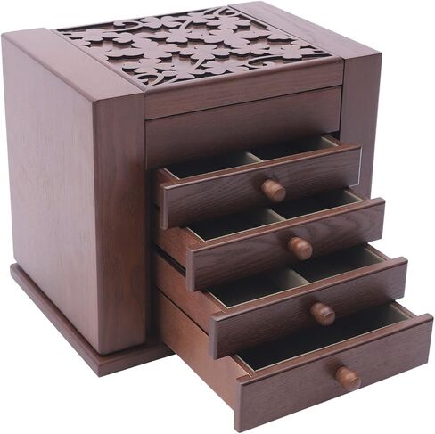Jewelry Boxes for Women Vintage Wooden Jewelry Box with Mirror 5 Tier Jewellery Organizer Box with 4 Drawers Rustic Wooden Jewelry Boxes & Organizers for Necklaces Earrings Rings Bracelets (brown) in Saudi Arabia