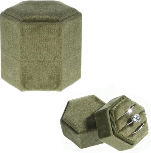 Velvet 3 Slots Jewelry Ring Box, 3 Slots Hexagon Ring Storage Box, Engagement Wedding Boxs, Vintage Rings Display Holder Case for Wedding Ceremony Proposal Engagement (Olive Green) in Saudi Arabia