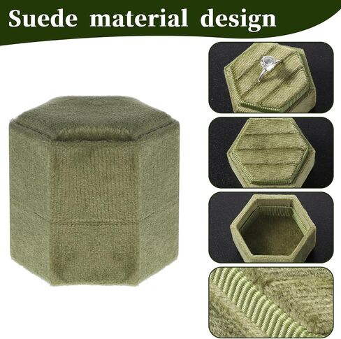 Velvet 3 Slots Jewelry Ring Box, 3 Slots Hexagon Ring Storage Box, Engagement Wedding Boxs, Vintage Rings Display Holder Case for Wedding Ceremony Proposal Engagement (Olive Green) in Saudi Arabia