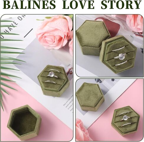 Velvet 3 Slots Jewelry Ring Box, 3 Slots Hexagon Ring Storage Box, Engagement Wedding Boxs, Vintage Rings Display Holder Case for Wedding Ceremony Proposal Engagement (Olive Green) in Saudi Arabia
