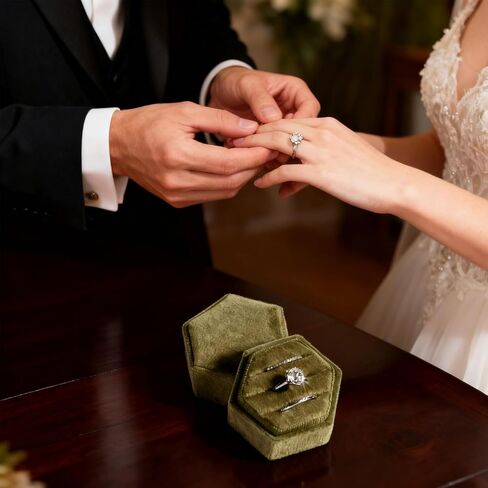 Velvet 3 Slots Jewelry Ring Box, 3 Slots Hexagon Ring Storage Box, Engagement Wedding Boxs, Vintage Rings Display Holder Case for Wedding Ceremony Proposal Engagement (Olive Green) in Saudi Arabia