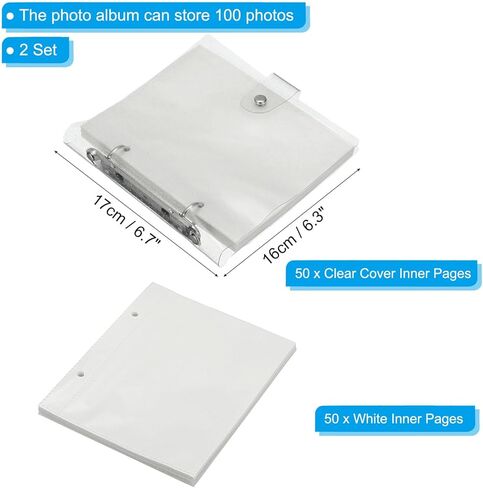PATIKIL 4x6" Clear Loose-Leaf Photo Album Plastic Transparent Picture Album with 100 Pockets and 50 Replacement Refill Sleeves for Photo Picture Postcard, 2packs, White in Saudi Arabia