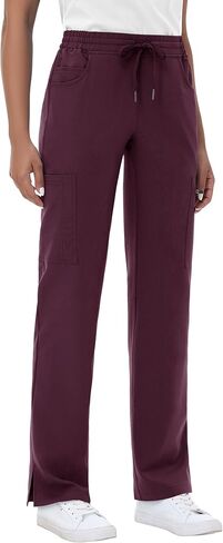 Straight Leg Scrub Pants for Women with 8 Pockets High Rise Modern Classic Fit Cargo Scrub Bottom Flare Drawstring in Saudi Arabia