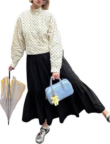 Milumia Women's Polka Dots Print Zip Front Jacket Mock Neck Long Sleeve Loose Coats in Saudi Arabia