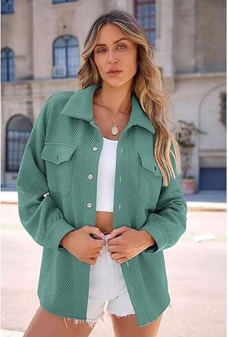 Women's Shackets Jacket Long Sleeve Button Down Shirts Blouses Tops in Saudi Arabia