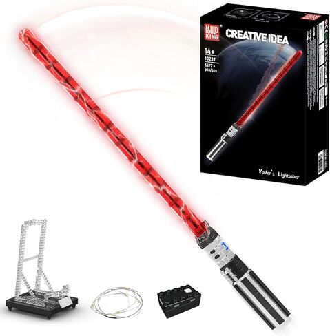 Mould King Dark Sword Building Set - 45.67" Rechargeable LED Lightsaber with Display Stand, DIY STEM Model Kit for Kids & Adults 8+, Creative Collectible Sci-Fi Toy & Cosplay Gift Idea (885+ PCS) in Saudi Arabia