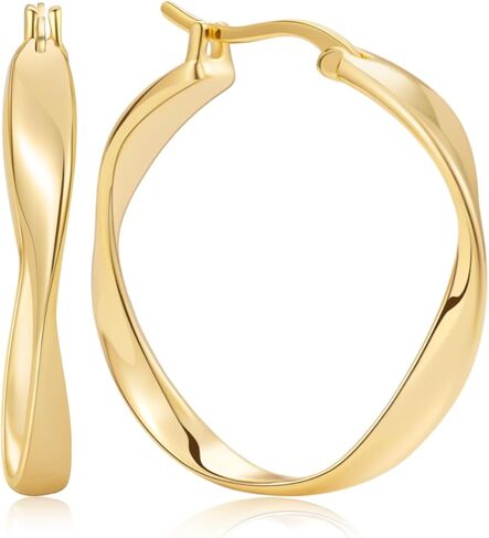 14K الذهب الملتوية هوب أقراط للنساء سميكة موجة الذهب الأطواق خفيفة الوزن هيبوالرجينيك مجوهرات أنيقة 25/30 مللي متر in Saudi Arabia