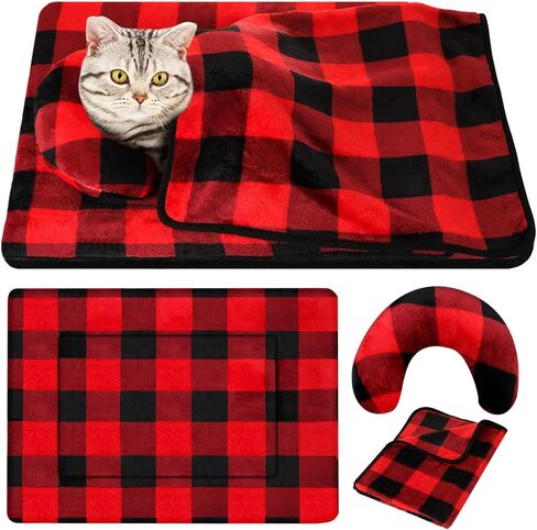 Namalu Pet Bed Mats with Puppy Dog Blankets and Pillows for Cats Puppy Bed Warm Sleep Mat Fleece Blanket Fluffy Pet Calming Toy Half Donut U Shaped Neck Pillow for Small Dogs and Cats in Kuwait