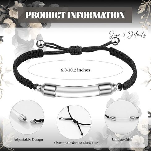 Tondiamo 6 Pcs Cremation Jewelry Glass Urn Bracelet for Ashes Adjustable Personalized Memorial Keepsakes Handmade Braided Ashes Bracelet Bangle Rope for Women Men Loved Ones and Pets in Saudi Arabia