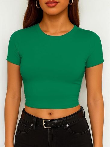 ForeFair Women's Casual Going Out Crop Tops Crew Neck Slim Fit Short Sleeve Basic Tight T Shirts in Saudi Arabia