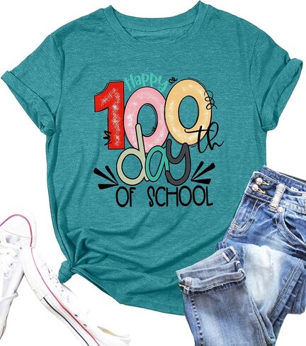 LAZYCHILD 100th Day of School Teacher Shirt Happy 100 Days of School T-Shirt Letter Print Teach Short Sleeve in Saudi Arabia