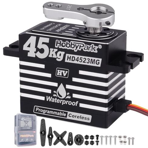 HobbyPark Waterproof RC Servo High Torque Coreless Motor Metal Gear Digital Servo Aluminum Case Parts for 1/8 1/10 RC Crawler SCX10 TRX4 RC Truck RC Car Buggy Basher Control Angle 180° (45kg Torque) in Saudi Arabia