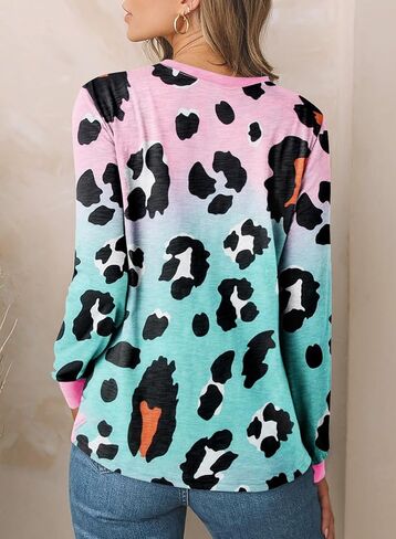 2025 Fall Animal Spotted Print Round Neck Long Sleeve Tunic Top in Saudi Arabia