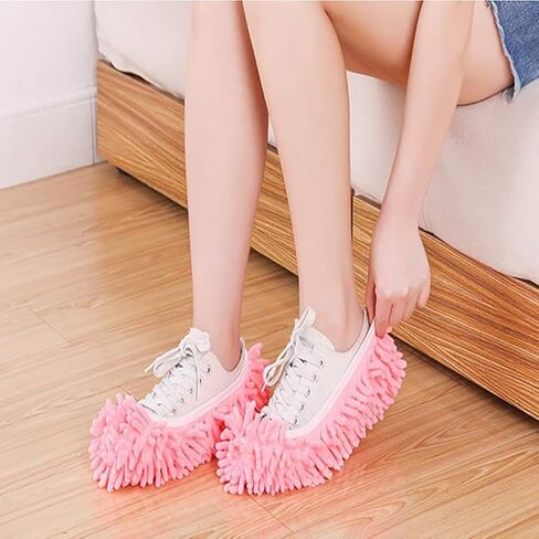 Mop Slippers Shoes 1 Pair - Pink Cleaning Slippers for Home, Non-Slip Microfiber Floor Cleaning Shoes, for Hardwood, Tile & Laminate Floors in Saudi Arabia