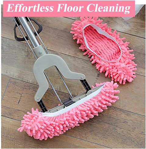 Mop Slippers Shoes 1 Pair - Pink Cleaning Slippers for Home, Non-Slip Microfiber Floor Cleaning Shoes, for Hardwood, Tile & Laminate Floors in Saudi Arabia