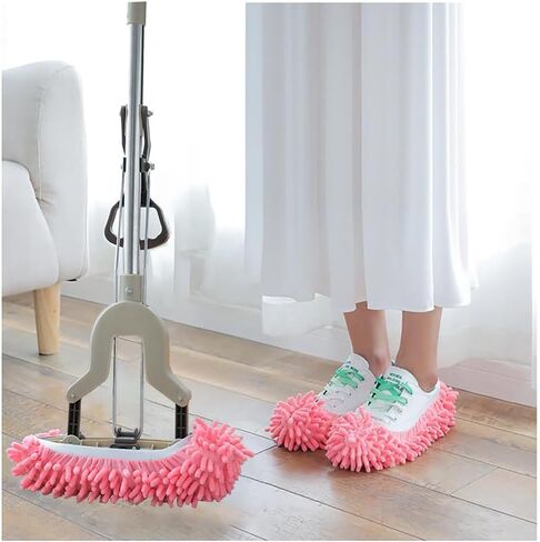Mop Slippers Shoes 1 Pair - Pink Cleaning Slippers for Home, Non-Slip Microfiber Floor Cleaning Shoes, for Hardwood, Tile & Laminate Floors in Saudi Arabia