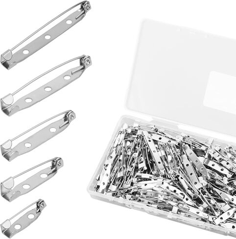 50pcs Brooch Pin Backs for Crafts, 5 Sizes Bar Pins Silver Metal Flat Back Safety Pins Clasp Pin Backs for DIY Locking Jewelry Making Badge Name Tag Tie Tacks Citation Bars Corsage in Kuwait
