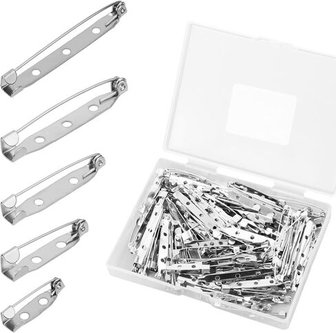 50pcs Brooch Pin Backs for Crafts, 5 Sizes Bar Pins Silver Metal Flat Back Safety Pins Clasp Pin Backs for DIY Locking Jewelry Making Badge Name Tag Tie Tacks Citation Bars Corsage in Kuwait