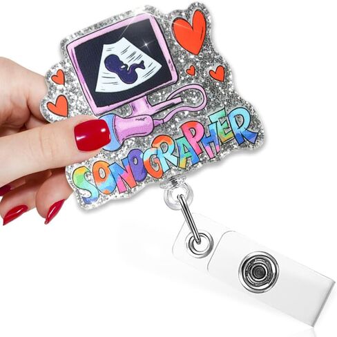 TOUNER High Frequency Vibes Only Funny Badge Reel with Glitter, Badge Holder with 360 Swivel Alligator Clip for Diagnostic Sonographer, Ultrasound Technologist Gifts for Maternity Doctor Nurse RDMS in Saudi Arabia
