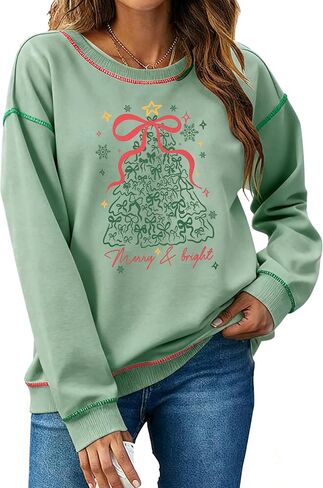 عيد الميلاد البلوز المرأة عيد الميلاد عطلة قمصان طويلة الأكمام مرح ومشرق سانتا عيد الميلاد Crewneck البلوز القمم in Saudi Arabia