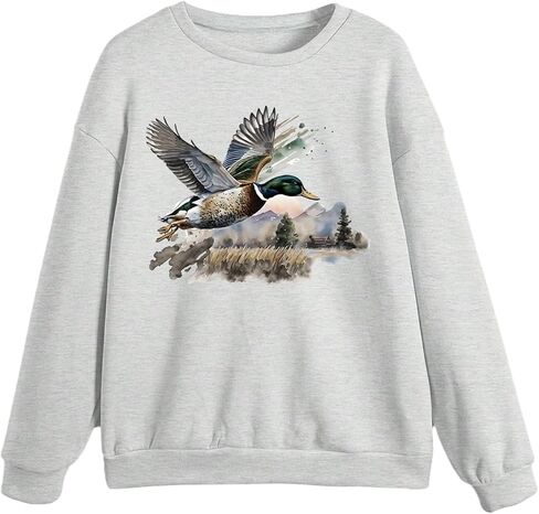 GORGLITTER Women's Vintage Duck Graphic Preppy Sweatshirts Long Sleeve Crew Neck Pullover Tops in Saudi Arabia
