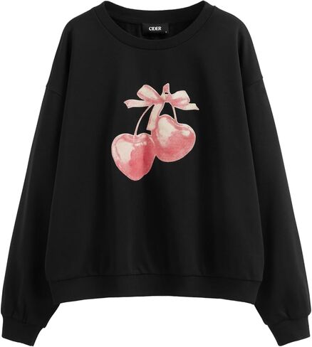 CIDER Cherry Sweatshirt for Women Cute Sweatshirts Long Sleeve Crew Neck Graphic Pullover Y2K Tops Trendy Fall Outfits in Saudi Arabia
