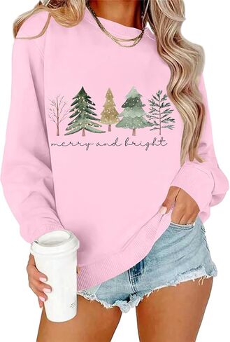 Ykomow Christmas Sweatshirt for women Retro Ugly Merry Christmas Sweaters Long Sleeve Xmas Graphic Shirts in Kuwait