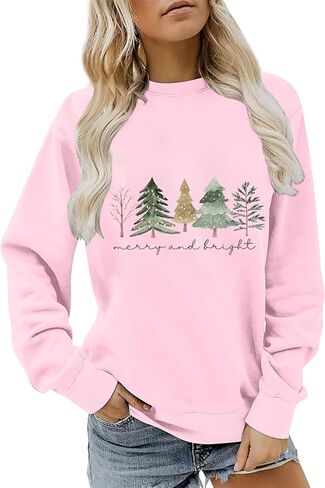 Ykomow Christmas Sweatshirt for women Retro Ugly Merry Christmas Sweaters Long Sleeve Xmas Graphic Shirts in Kuwait