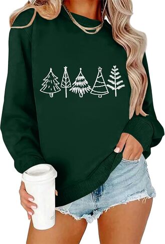 Ykomow Christmas Sweatshirt for women Retro Ugly Merry Christmas Sweaters Long Sleeve Xmas Graphic Shirts in Kuwait