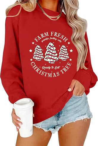 Ykomow Christmas Sweatshirt for women Retro Ugly Merry Christmas Sweaters Long Sleeve Xmas Graphic Shirts in Kuwait