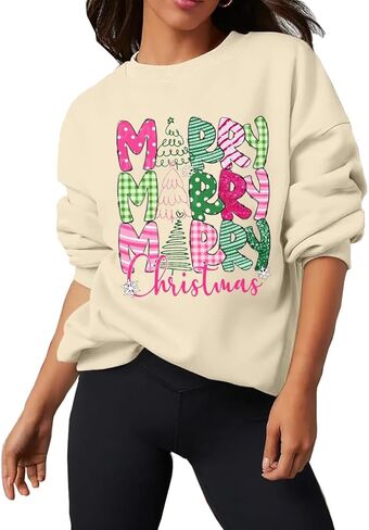Ykomow Christmas Sweatshirt for women Retro Ugly Merry Christmas Sweaters Long Sleeve Xmas Graphic Shirts in Kuwait