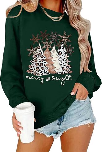 Ykomow Christmas Sweatshirt for women Retro Ugly Merry Christmas Sweaters Long Sleeve Xmas Graphic Shirts in Kuwait