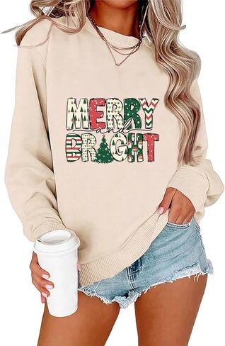 Ykomow Christmas Sweatshirt for women Retro Ugly Merry Christmas Sweaters Long Sleeve Xmas Graphic Shirts in Kuwait