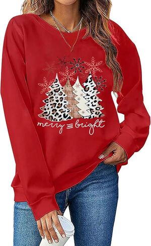 Ykomow Christmas Sweatshirt for women Retro Ugly Merry Christmas Sweaters Long Sleeve Xmas Graphic Shirts in Kuwait