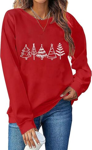 Ykomow Christmas Sweatshirt for women Retro Ugly Merry Christmas Sweaters Long Sleeve Xmas Graphic Shirts in Kuwait