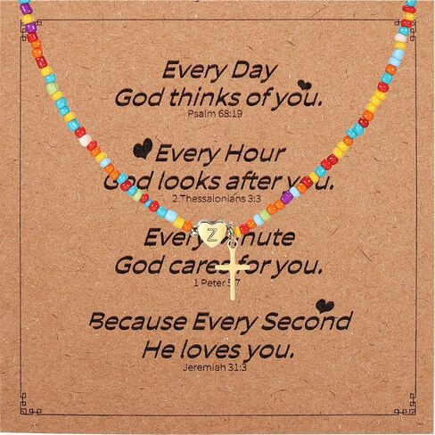 Colorful Initial Cross Necklace for Girls Women Kids - Teen Girls Gifts Trendy Stuff Beaded Letter Cross Choker Necklace for Girls Gifts Jewelry in Saudi Arabia