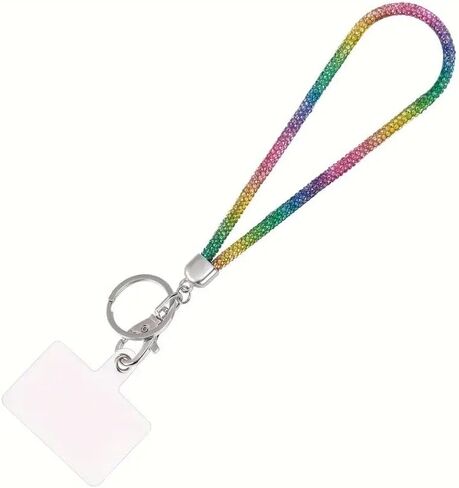 Fashion Sparkle Glass Crystal Wristlet Lanyard,Exclusive Bling Keychain Holder,Rhinestone Cellphone Holder,Bonus Cellphone Safety Tab(1PC,Pink) in Saudi Arabia