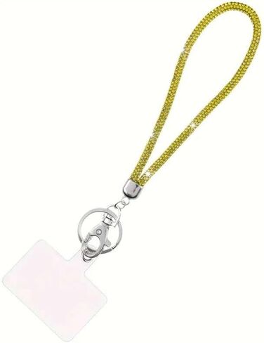 Fashion Sparkle Glass Crystal Wristlet Lanyard,Exclusive Bling Keychain Holder,Rhinestone Cellphone Holder,Bonus Cellphone Safety Tab(1PC,Pink) in Saudi Arabia