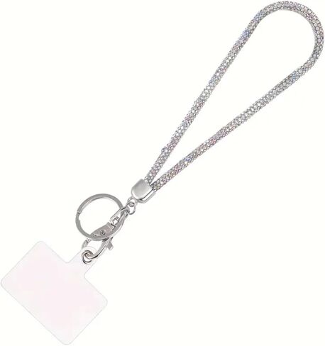 Fashion Sparkle Glass Crystal Wristlet Lanyard,Exclusive Bling Keychain Holder,Rhinestone Cellphone Holder,Bonus Cellphone Safety Tab(1PC,Pink) in Kuwait