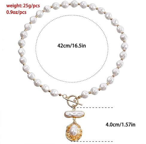 Beaded White Round Pearl Gold Shell Baroque Pearl Pendant Necklace for Women, Trendy Vintage OT Buckle Statement Choker Necklaces Y2K Party Prom Jewelry in Saudi Arabia
