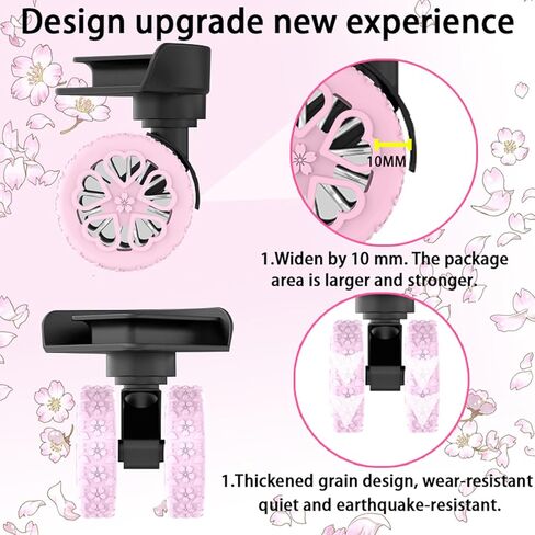 واقي عجلة الأمتعة، 8 قطع بتصميم Sakura Love - واقيات سيليكون ممتازة لعجلات دوارة مقاس 2-2.4 بوصة مضادة للانزلاق، فائقة الهدوء ومقاومة للاهتراء (وردي) in Saudi Arabia