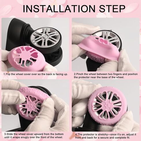واقي عجلة الأمتعة، 8 قطع بتصميم Sakura Love - واقيات سيليكون ممتازة لعجلات دوارة مقاس 2-2.4 بوصة مضادة للانزلاق، فائقة الهدوء ومقاومة للاهتراء (وردي) in Saudi Arabia